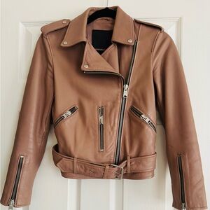 All Saints Tan Leather Moto Jacket
